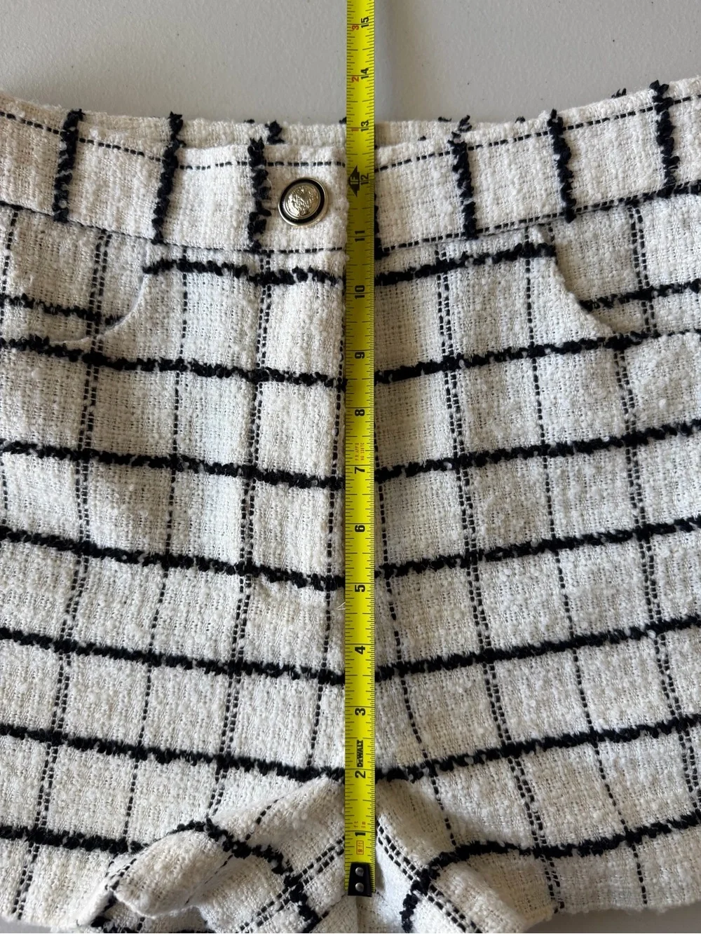 Zara High Waisted Tweed Check Bermuda Shorts Wool Blend Ivory Black S